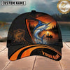 Maxcorners Fishing Black Orange Sunset Customized Name 3D Cap