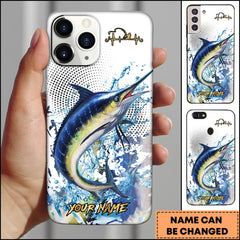 Maxcorners Marlin Fishing Jumping Marlin Water Splash Halftone Art Personalized Name Phone Case