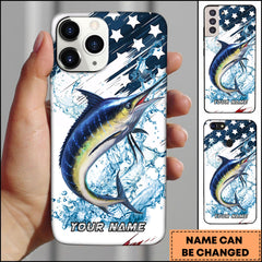 Maxcorners Marlin Fishing Jumping Marlin American Flag Splash Art Personalized Name Phone Case