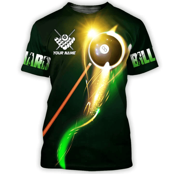 Maxcorners 8 Ball Billiard Personalized Name 3D Unisex Shirt Green