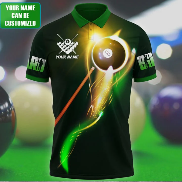Maxcorners 8 Ball Billiard Personalized Name 3D Unisex Shirt Green
