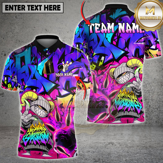 Maxcorners Bowling Graffiti Monster Flaming Multi Options Personalized Name, Team Name 3D Shirt