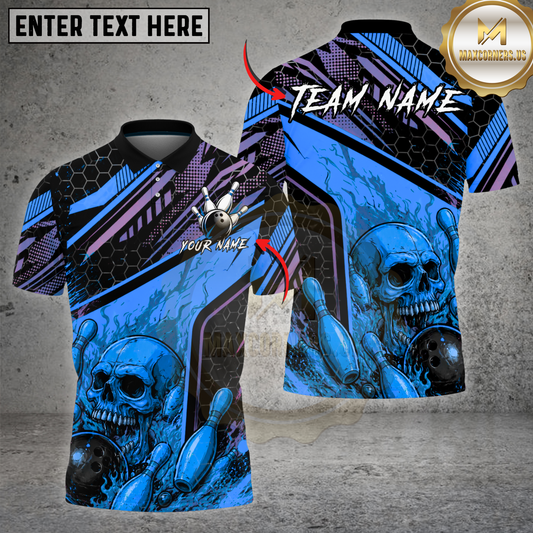 Maxcorners Skull Flame Bowling Shirt Yellow Fire Skull Strike Design Multicolor Options Personalized Name, Team Name 3D Shirt (4 Colors)