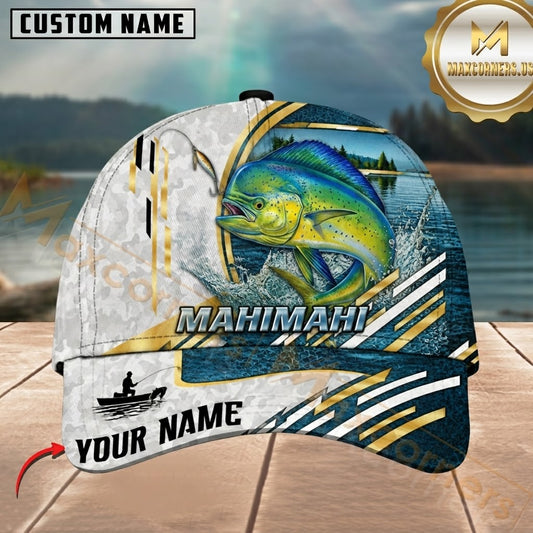 Maxcorners Fishing Blue Gold Water Camo Strike Customized Name 3D Cap