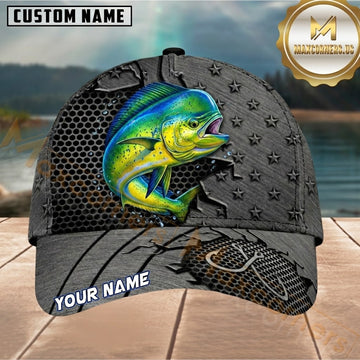 Maxcorners Fishing Gunmetal American Star Torn Mesh Customized Name 3D Cap