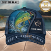 Maxcorners Fishing Deep Blue Water Splash Get Hooked Customized Name 3D Cap