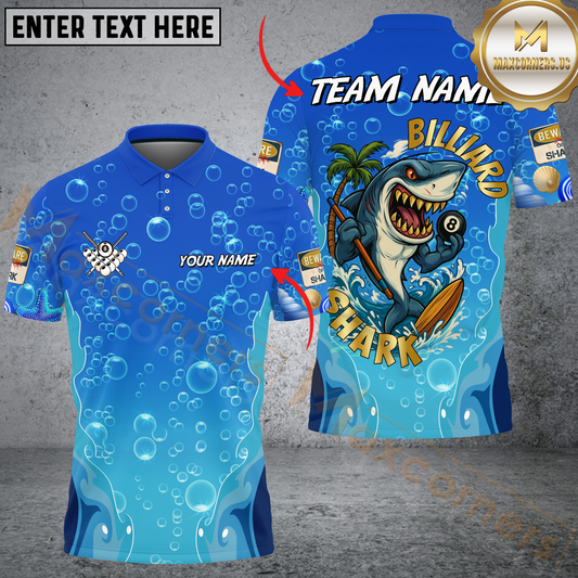 Maxcorners Billiard Angry Shark With Underwater Bubble Effect Personalized Name 3D Unisex Shirt