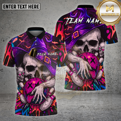 Maxcorners Halloween Skull Wizard Bowling Shirt Neon Graffiti Ball Spooky Team Custom Name Personalized Jersey (4 Colors)