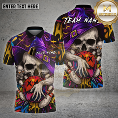 Maxcorners Halloween Skull Wizard Bowling Shirt Neon Graffiti Ball Spooky Team Custom Name Personalized Jersey (4 Colors)