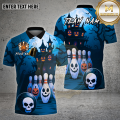 Maxcorners Haunted House Bowling Shirt Skull Pins Pumpkin Ball  Halloween Style Custom Team Name Personalized Jersey (4 Colors)