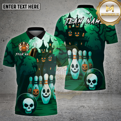 Maxcorners Haunted House Bowling Shirt Skull Pins Pumpkin Ball  Halloween Style Custom Team Name Personalized Jersey (4 Colors)