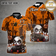 Maxcorners Evil Panda Bowling Shirt Halloween Haunted Street Bowling Pins Pumpkin Ball Personalized Team Jersey (4 Colors)