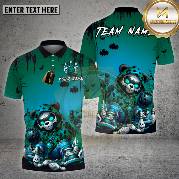 Maxcorners Neon Graffiti Panda Bowling Shirt Halloween Glow Spooky Ball Custom Name Team Personalized Jersey (4 Colors)