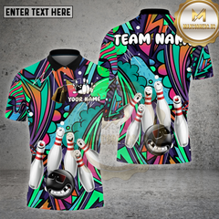 Maxcorners Bowling Shirt Graffiti Neon Cartoon Pins & Smiley Bowling Ball Personalized Name, Team Name 3D Shirt (4 Colors)