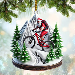 Maxcorners Custom Name Santa Mountain Bike Ornament, Mountain Bike Christmas Gift 2D Flat LM2111