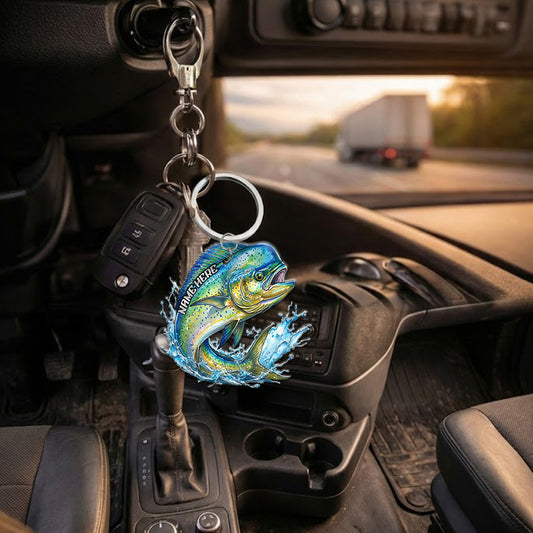 Maxcorners Mahi-mahi Fishing Keychain Fish Water Splash Art Personalized Name 2D Keychain
