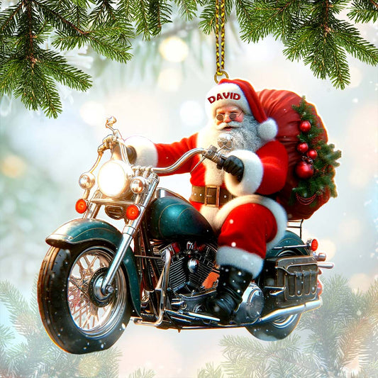 Maxcorners Custom Name Santa Motorbike Ornament, Santa Christmas Gift 2D Flat LM2111