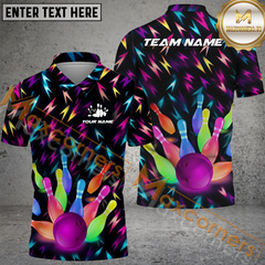 Maxcorners Neon Bowling Jersey Multicolor Option Customized Name, Team Name 3D Polo Shirt
