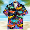 Custom Muscle Car Photo Hawaiian Shirt, Colorful Flame Pattern