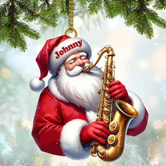 Maxcorners Custom Name Saxophone Santa Ornament, Saxophone Lover Christmas Gift 2D Flat LM2211