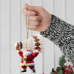 Maxcorners Custom Name Santa Badminton Ornament, Christmas Gift for Badminton Lover 2D Flat LM2111
