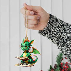 Maxcorners Custom Name Dragon Reading Books Ornament, Christmas Gift for Book Lover 2D Flat LM2211