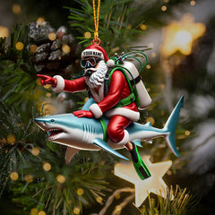 Maxcorners Santa Diver Riding Shark Christmas Ornament, Personalized Ornament 2D Flat LM2111