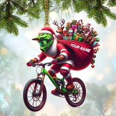 Maxcorners Custom Name Santa Bicycle Ornament, Christmas Gift Decoration 2D Flat LM2111