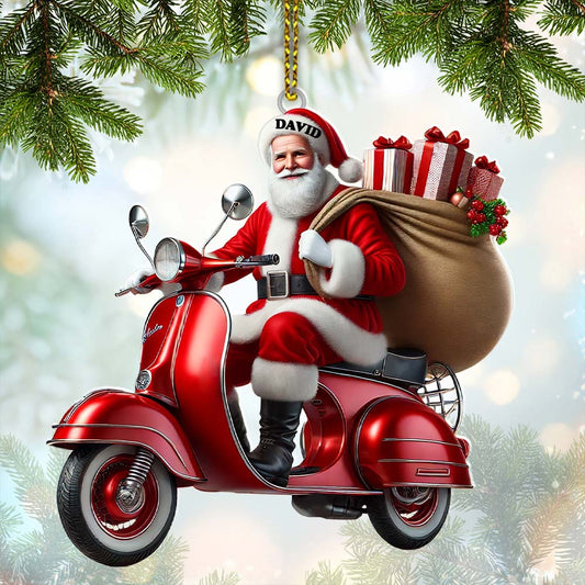 Maxcorners Custom Name Santa Ornament, MotoBike Ornament, Christmas Gift Decoration 2D Flat LM2111