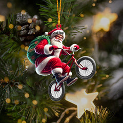 Maxcorners Santa Rides A Bike Christmas Ornament, Personalized Ornament 2D Flat LM2211