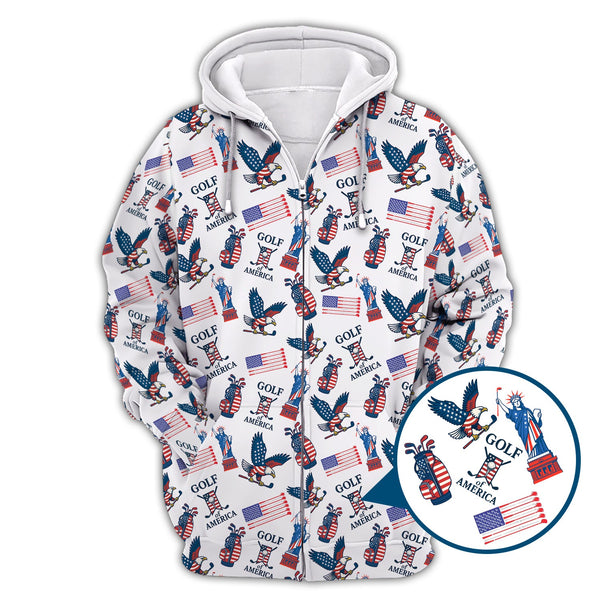 Maxcorners Golf Of America Pattern Golf Polos, USA Golf Shirt For Men, Crazy Golf Shirt For Golfers