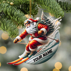 Maxcorners Custom Name Santa Skiing Ornament, Santa Christmas Gift Decoration 2D Flat LM2111