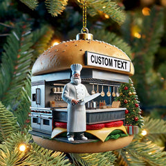 Maxcorners Custom Name Hamburger Shop Ornament, Hot Dog Santa Christmas Gift 2D Flat LM2111