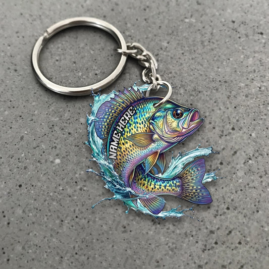 Maxcorners Crappie Fishing Colorful Neon Water Splash Art Personalized Name Keychain