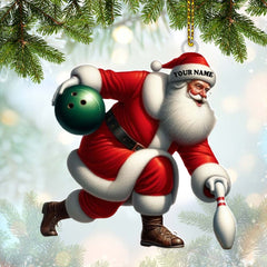 Maxcorners Custom Name Bowling Santa Ornament, Bowling Lover Christmas Gift 2D Flat LM2211