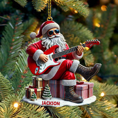 Maxcorners Custom Name Santa Guitar Rock Ornament, Santa Christmas Gift 2D Flat LM2111