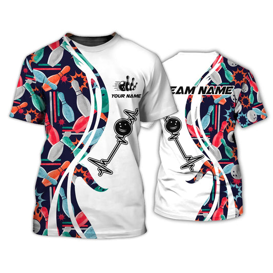 MaxCorners Bowling And Pins Color Heart Beat Customized Name, Team Name 3D Polo Shirt For Men