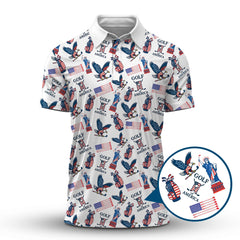 Maxcorners Golf Of America Pattern Golf Polos, USA Golf Shirt For Men, Crazy Golf Shirt For Golfers