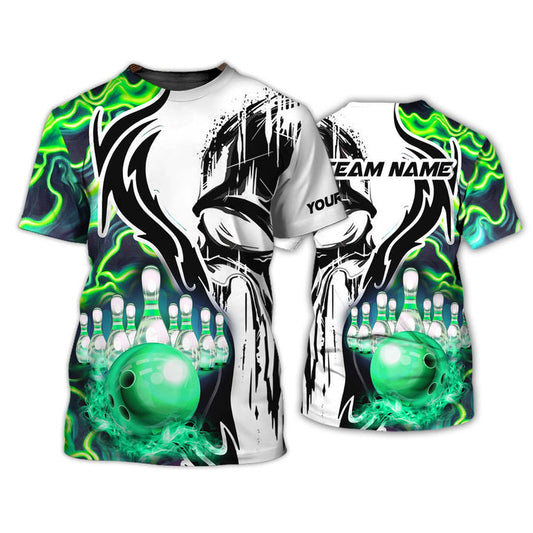 MaxCorners Bowling And Pins Neon Line Color Customized Name, Team Name 3D Polo Shirt For Men