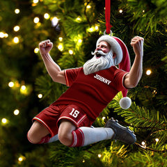 Maxcorners Custom Name and Number Soccer Santa Ornament, Soccer Christmas Gift 2D Flat LM2211