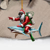 Maxcorners Santa Diver Riding Shark Christmas Ornament, Personalized Ornament 2D Flat LM2111