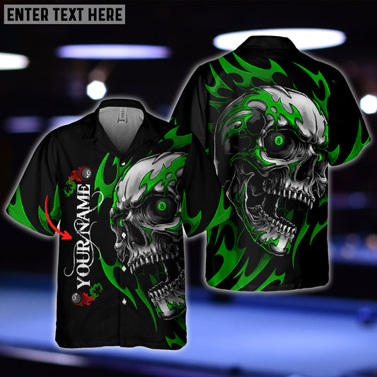 Maxcorners Personalized Name Skull Fire Billiard Balls Hawaiian Shirt