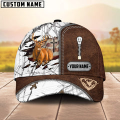 Maxcorners Cross America Hunting Deer Zipper Leather Pattern Personalized Hats 3D Multicolored