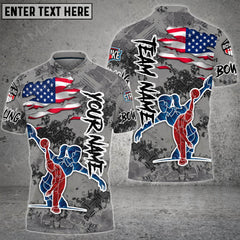 Maxcorners Bowling and Pins Way of America Multicolor Option Customized Name 3D Shirt