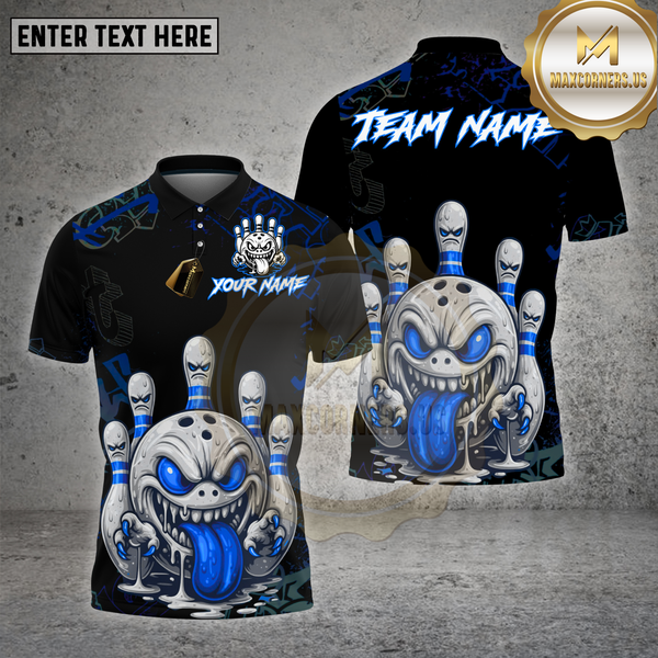 Maxcorners Crazy Bowling Ball Monster Graffiti Multioptions Personalized Name, Team Name Unisex 3D Shirt