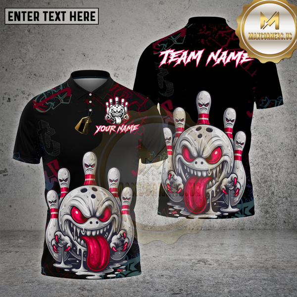 Maxcorners Crazy Bowling Ball Monster Graffiti Multioptions Personalized Name, Team Name Unisex 3D Shirt