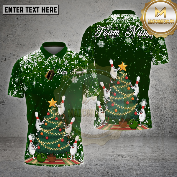Maxcorners Bowling Christmas Tree Holiday Snow Multioptions Personalized Name, Team Name Unisex 3D Shirt