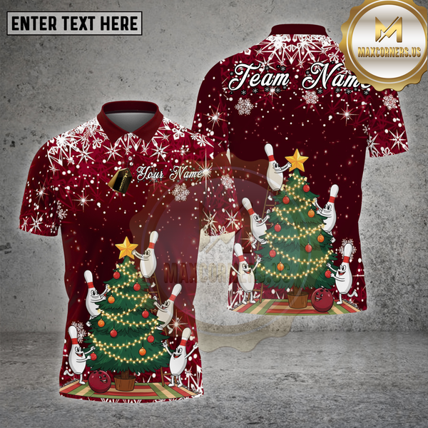 Maxcorners Bowling Christmas Tree Holiday Snow Multioptions Personalized Name, Team Name Unisex 3D Shirt