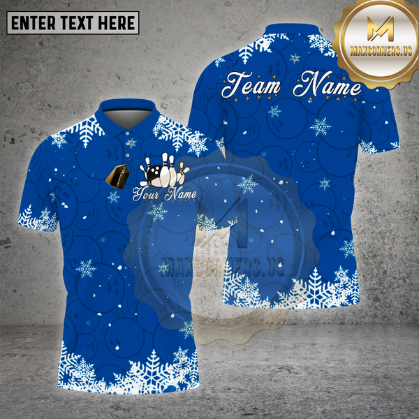 Maxcorners Christmas Bowling Snowflake Winter Festive Multioptions Personalized Name, Team Name Unisex 3D Shirt