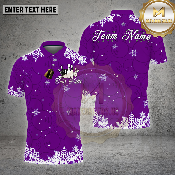 Maxcorners Christmas Bowling Snowflake Winter Festive Multioptions Personalized Name, Team Name Unisex 3D Shirt